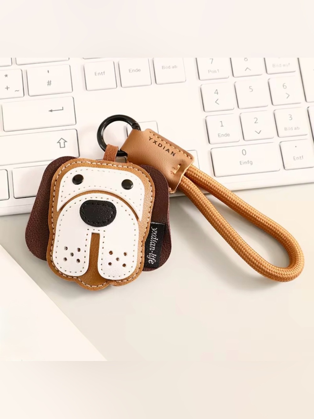 Brown & White Dog Face Keychain Pet Accessory